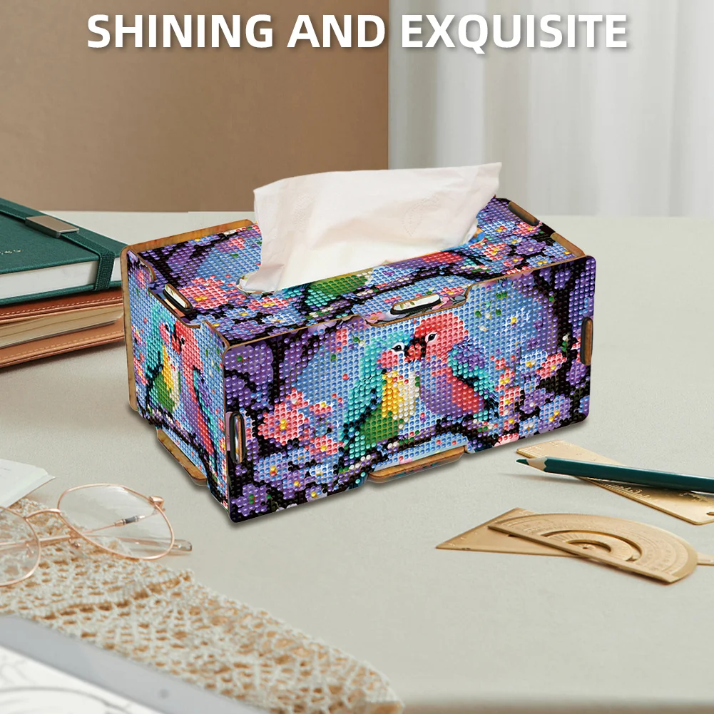 Lovebird 5D DIY Diamond Painting Handmade Tissue Holder Wooden Tissue Box Craft