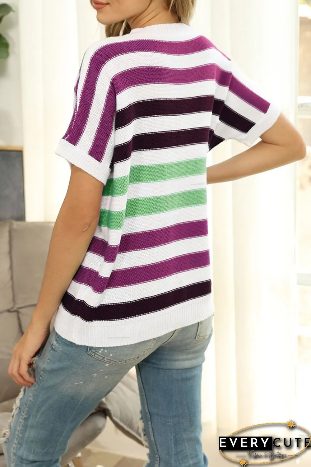 Stripe Short Sleeve Knitted T-Shirt