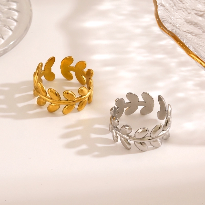 Minimalist Leaves 304 Stainless Steel 18K Gold Plated Open Rings