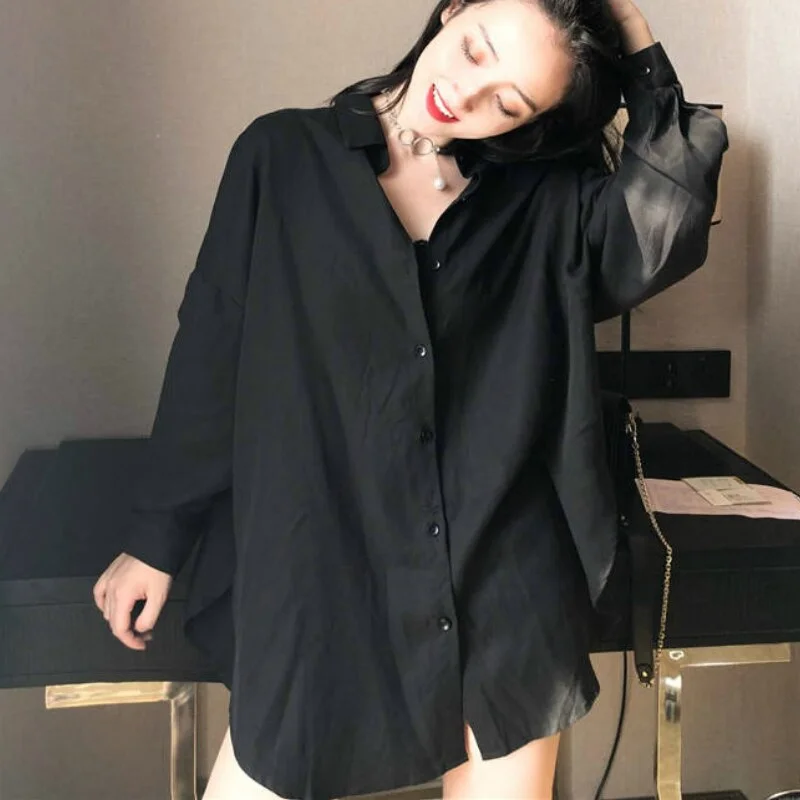 Shirts Women Spring New Stylish Ulzzang BF Cool Oversize Sexy Top Shirt Loose Students All-match Popular Basic Long Sleeves Chic