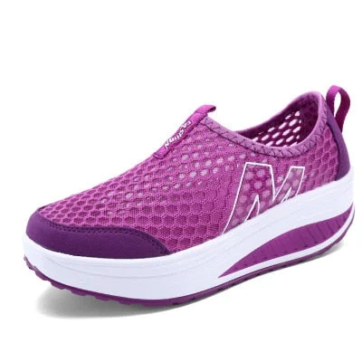 Women Casual Sneakers Comfortable Sport Fashion Height Increasing Shoes for Woman 2021 Breathable Air Mesh Swing Wedges Sneakers