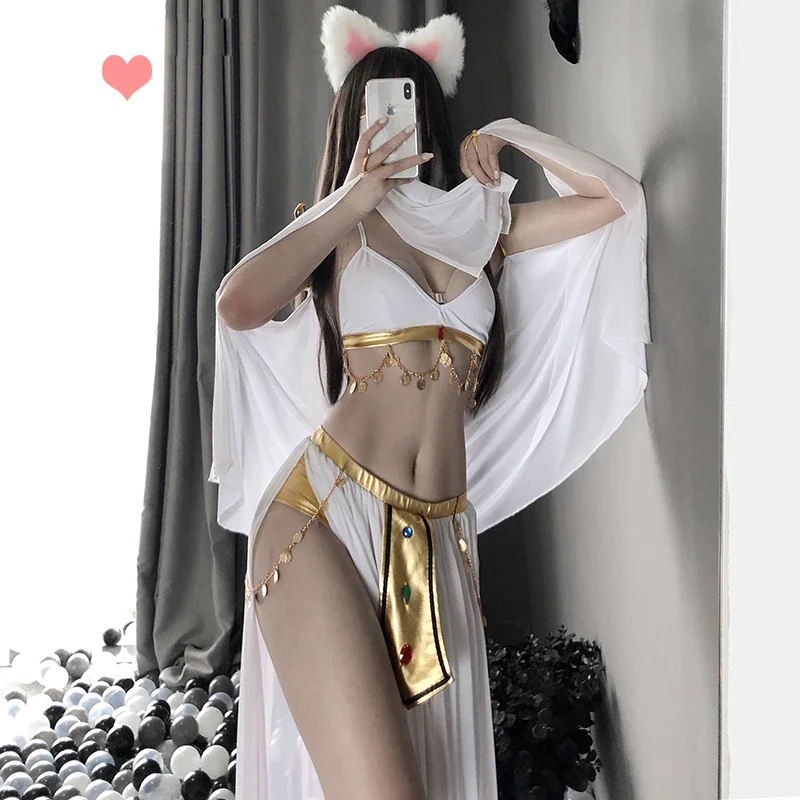 Billionm OJBK Women Sexy Lingerie Stage Costumes Chiffon See Through White Long Dresses Anime Cosplay Costumes Erotic Underwear Set 2021