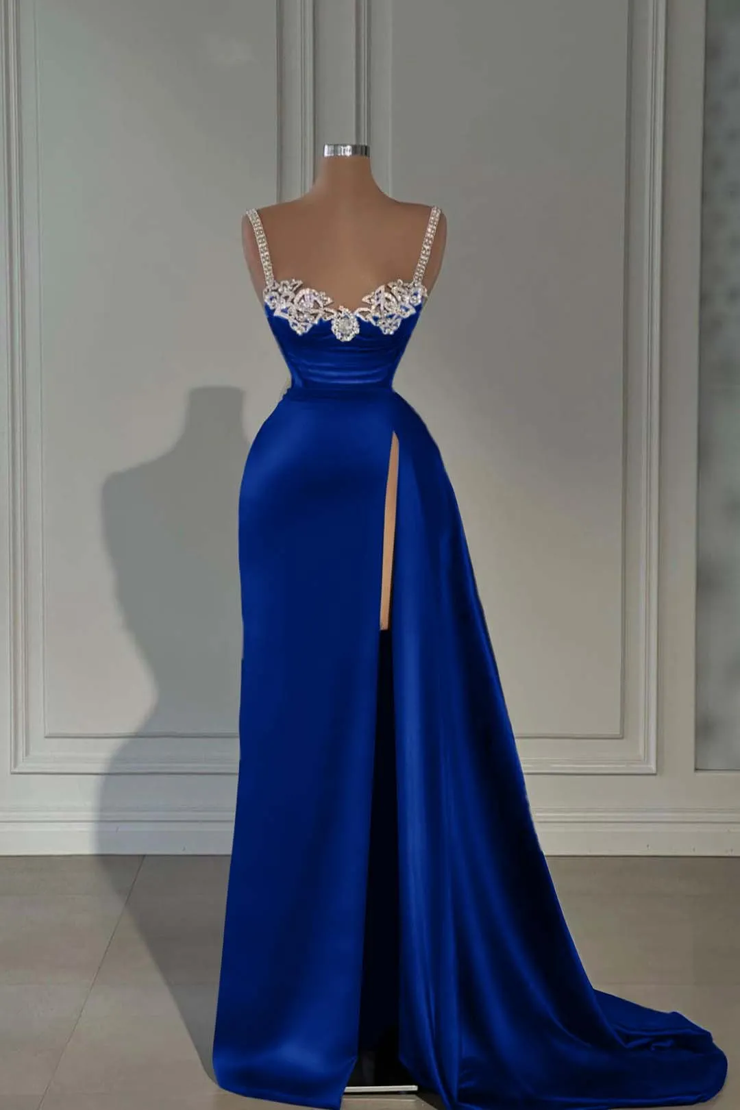 Black V neck Spaghetti Straps Long Satin Evening Party Dress, DP2988 main image 1