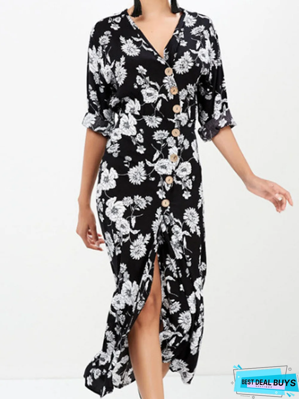 Black Green Red Romantic Cotton Blends Plants Weaving Dress