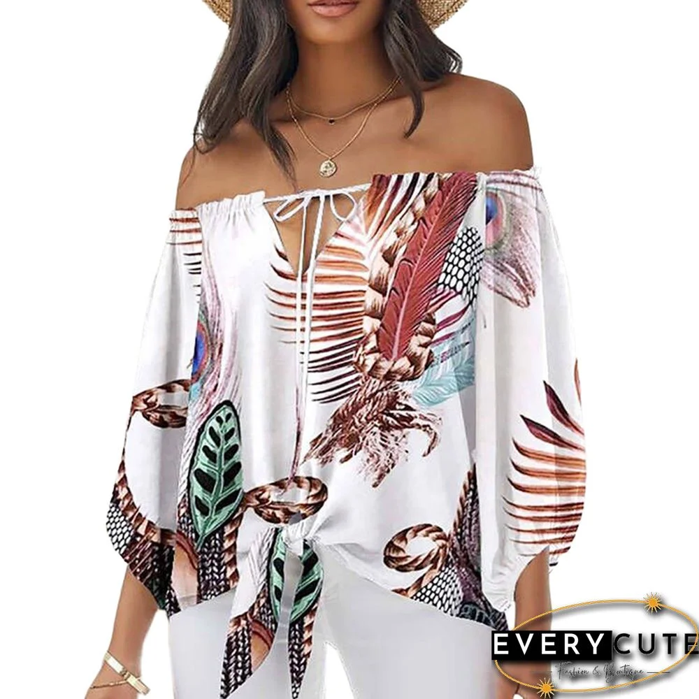 Red Ethnic Style Lace-up Off Shoulder Blouse