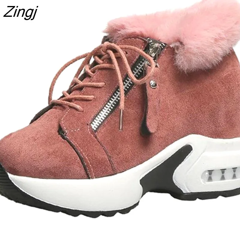 Zingj women's hidden heels plush warm winter sneakers casual ladies Side zipper high platform casual shoes woman L1102