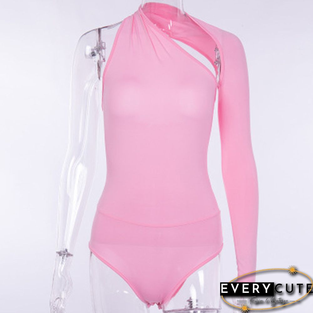 Solid Color One Shoulder Sexy Bodysuits Women Scoop Back Skinny Tight Playsuits One Sleeve Top Button Be It Blouse Beachwear Y2K
