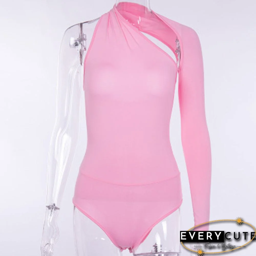 Solid Color One Shoulder Sexy Bodysuits Women Scoop Back Skinny Tight Playsuits One Sleeve Top Button Be It Blouse Beachwear Y2K