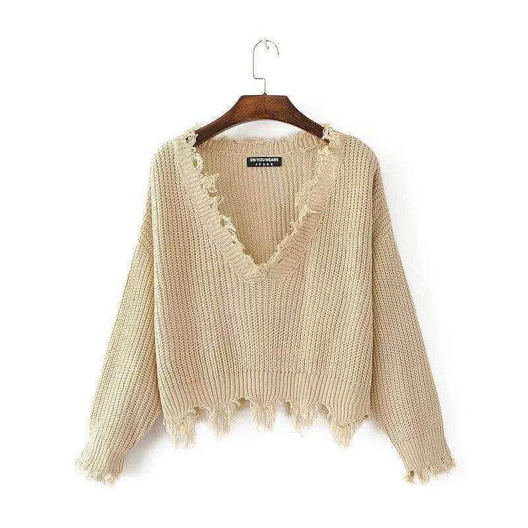 Gothic Distressed Knitted Long Sleeve Sweater Top