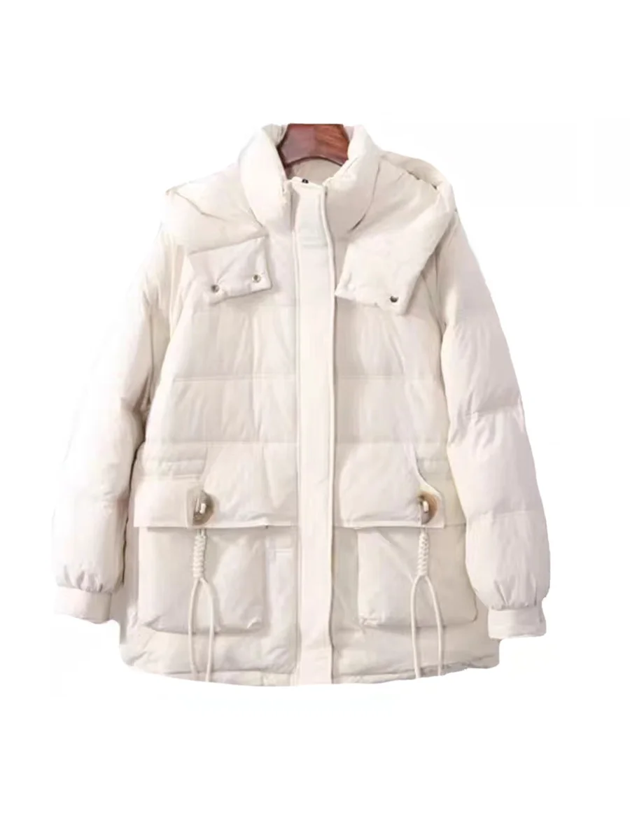 Woherb Sweet Crescent Buckle Down Jacket Women's Short Style 2024 Winter Fashion Thick Warm Hat Small White Duck Down Coat-Outfit Ideas