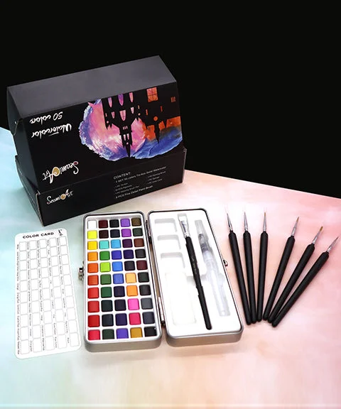 50 Colors Solid Watercolor Paint Set With Gift Box-Himinee.com