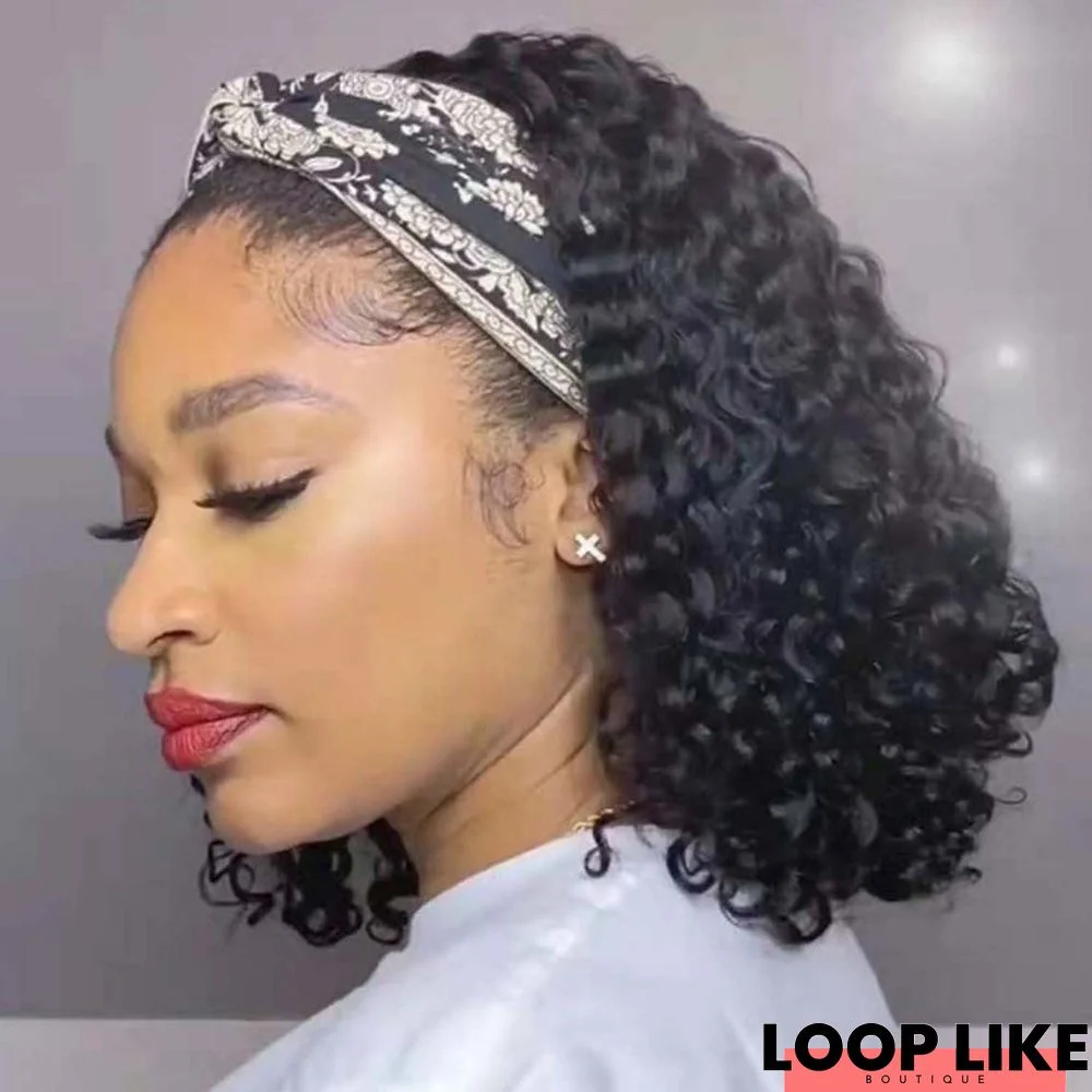 New Beautiful Wig with Wig Small Curly Hair Black Short Curly Hair Scarf Hair Cover