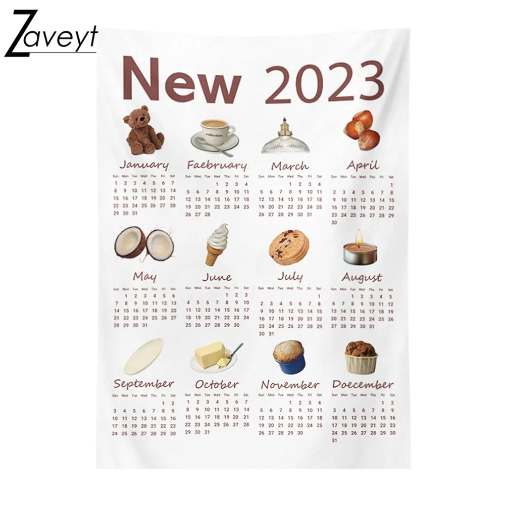 Nigikala 2023 New Year Cartoon Calendar Hanging Cloth Student Child Study Room Decor Wall Tapestry Annual plan Bedroom Background