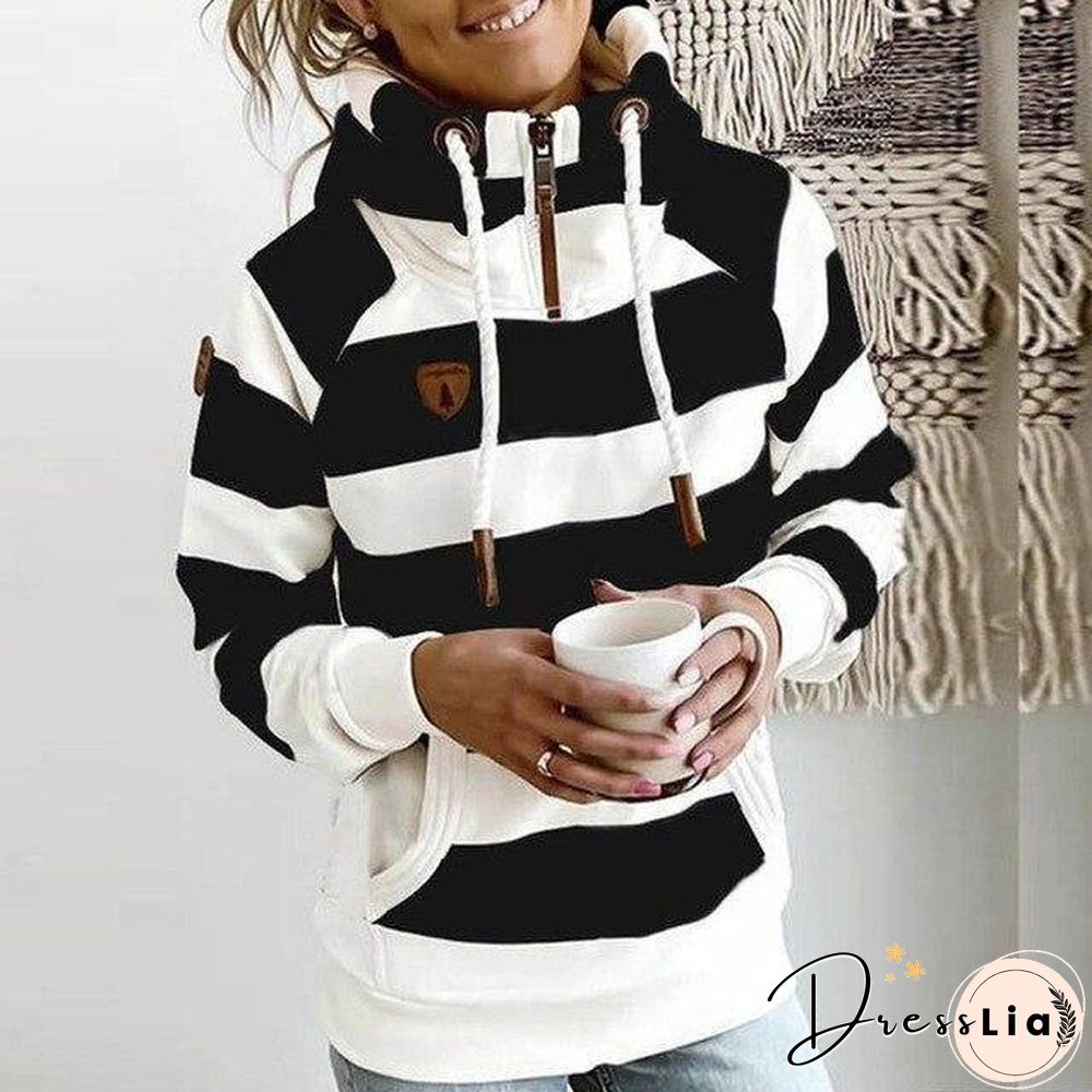 new women hoodie Stripe hoodies women Sweatshirt Long Sleeve clothes Pocket Zipper Hoodies Tops Female spring thick outwear