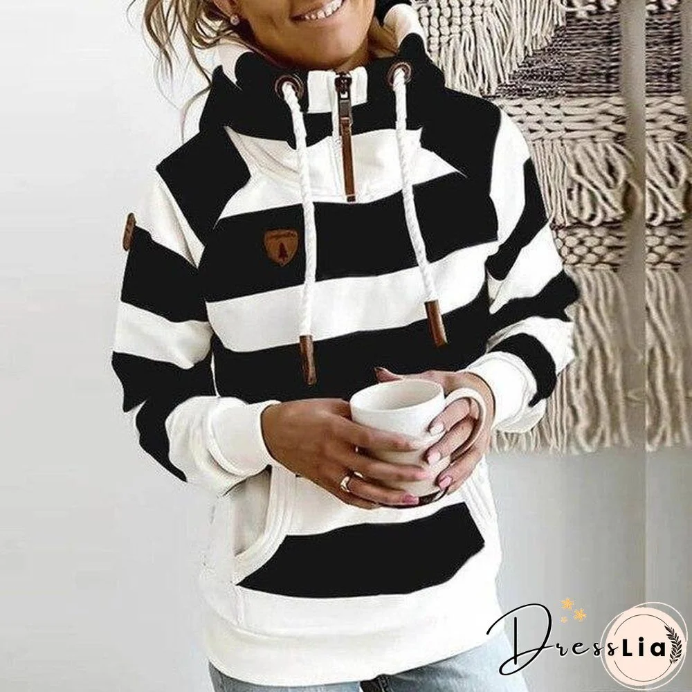 new women hoodie Stripe hoodies women Sweatshirt Long Sleeve clothes Pocket Zipper Hoodies Tops Female spring thick outwear
