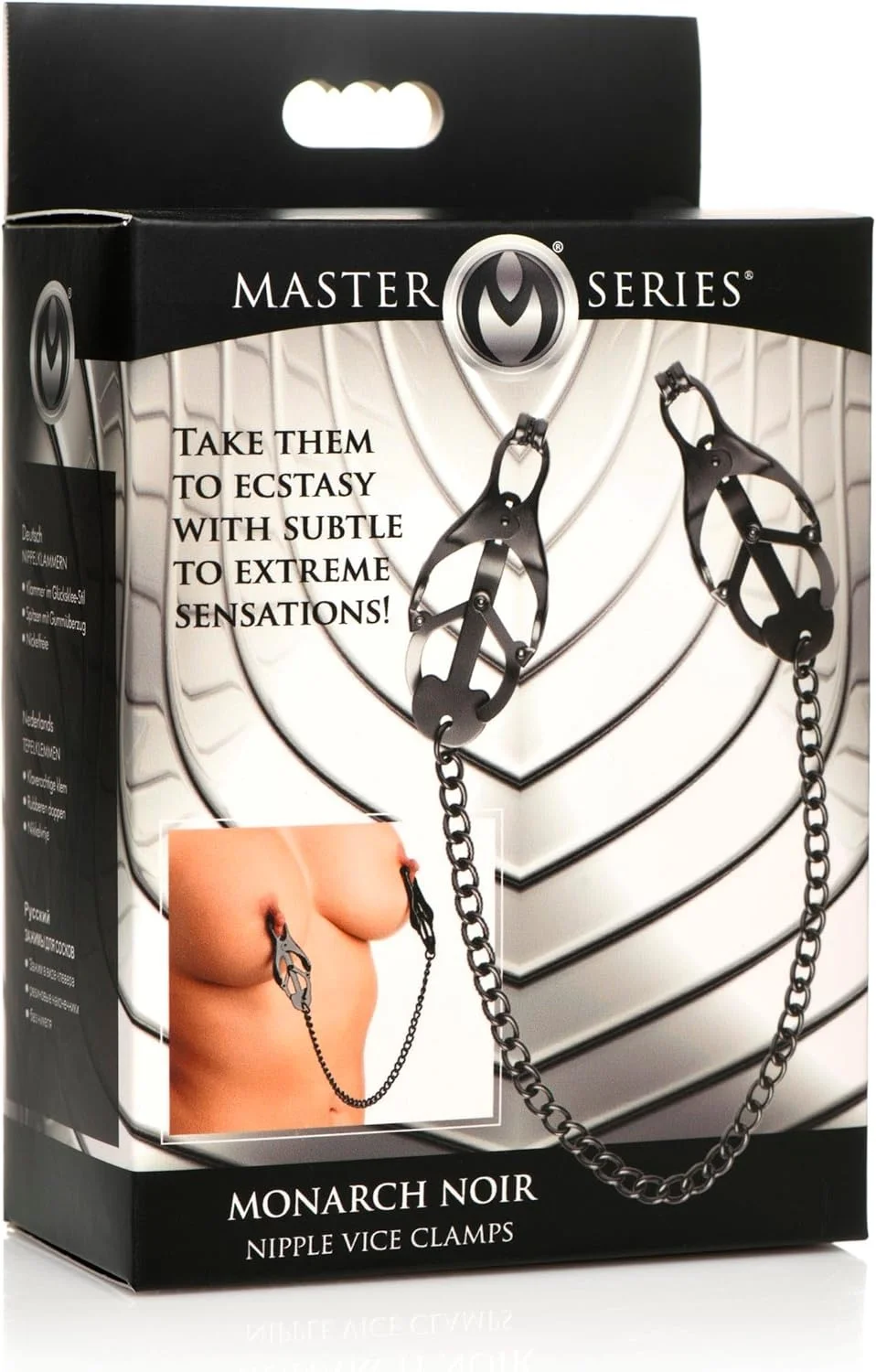 Noirclasp - Nipple Clamps With Chain Textured Rubber Padded Tips