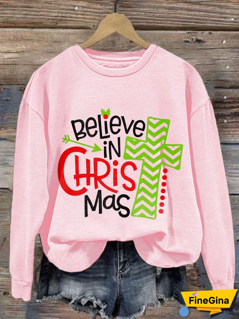 Women's Believe In Christmas Print Long Sleeve Sweatshirt