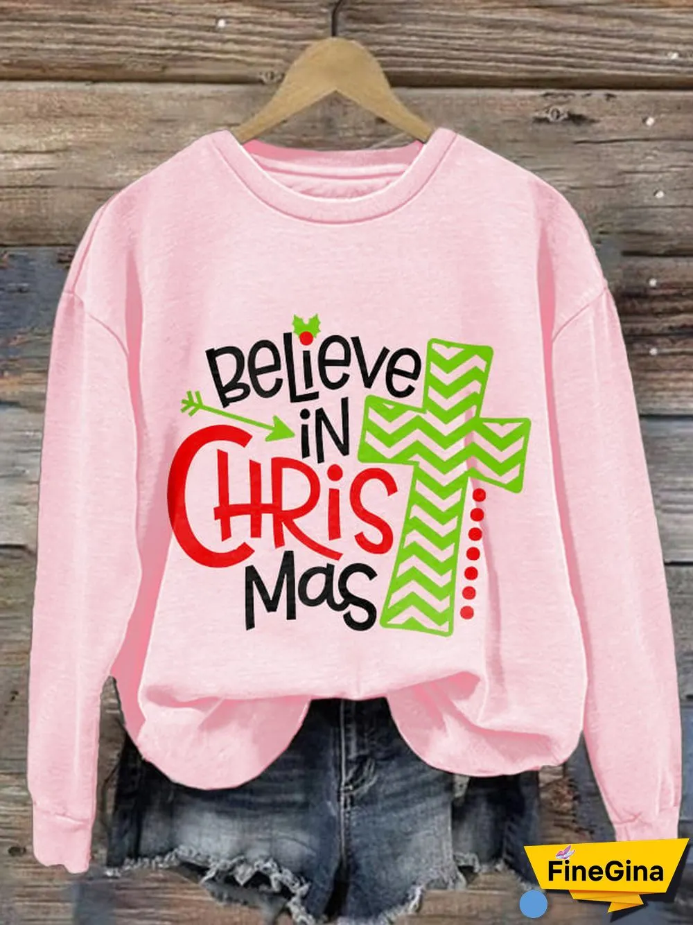 Women's Believe In Christmas Print Long Sleeve Sweatshirt