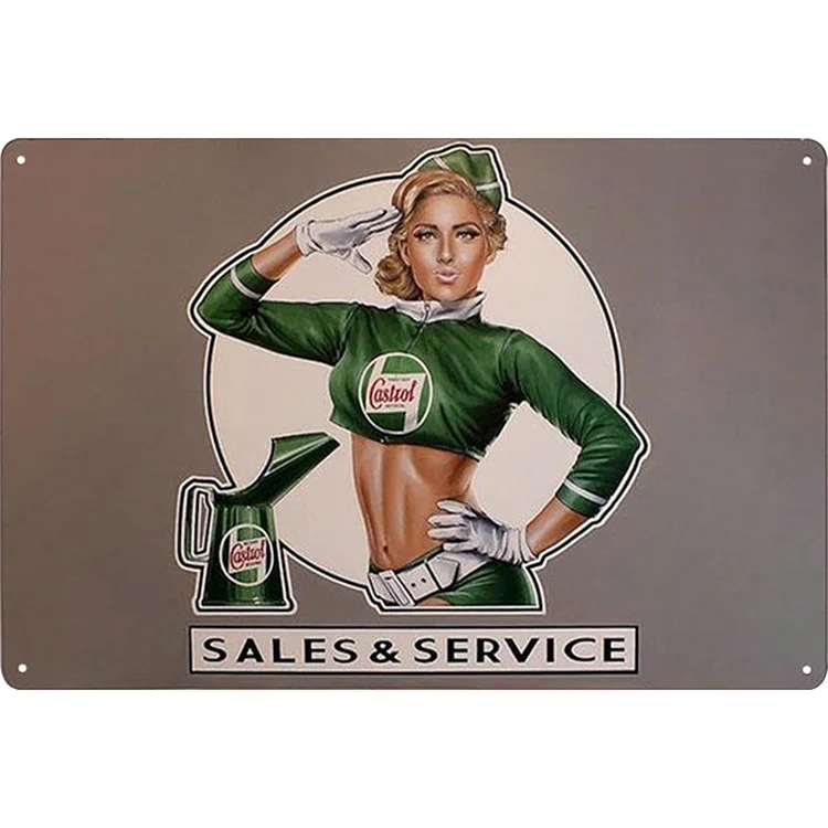 Castrol Sells & Service Pin Up Girl Sexy Girl - Vintage Tin Signs/Wooden Signs - 7.9x11.8in & 11.8x15.7in