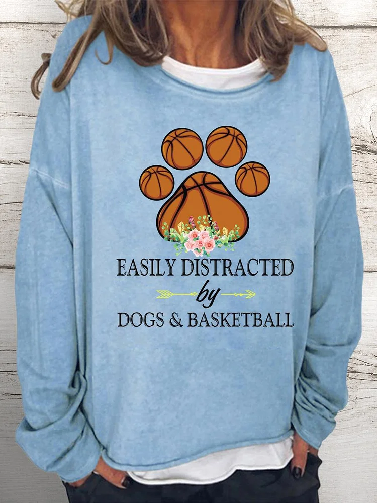 Easily distracted by dogs and basketball Women Loose Sweatshirt-Annaletters