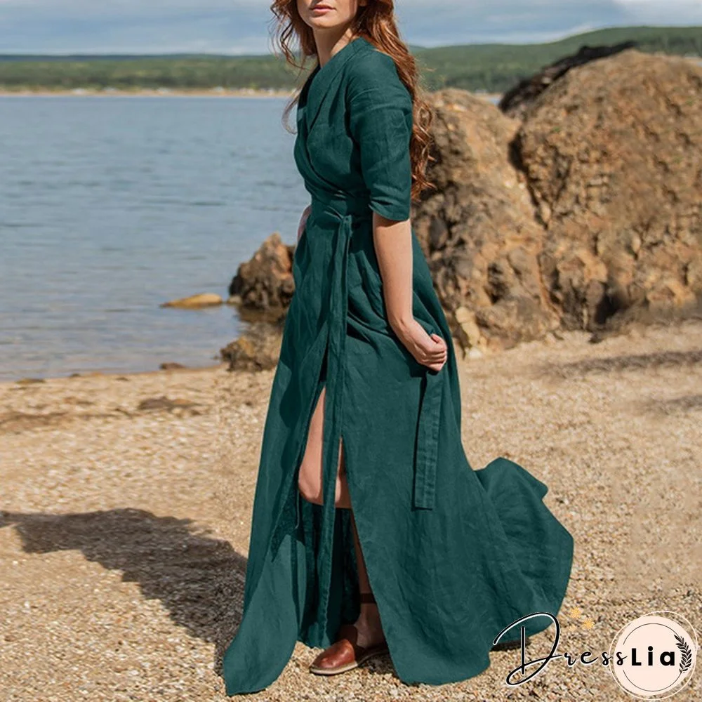 Women Vintage Party Dress Long Sleeve V Neck Office Lady Dress Autumn New Fashion Casual Dress