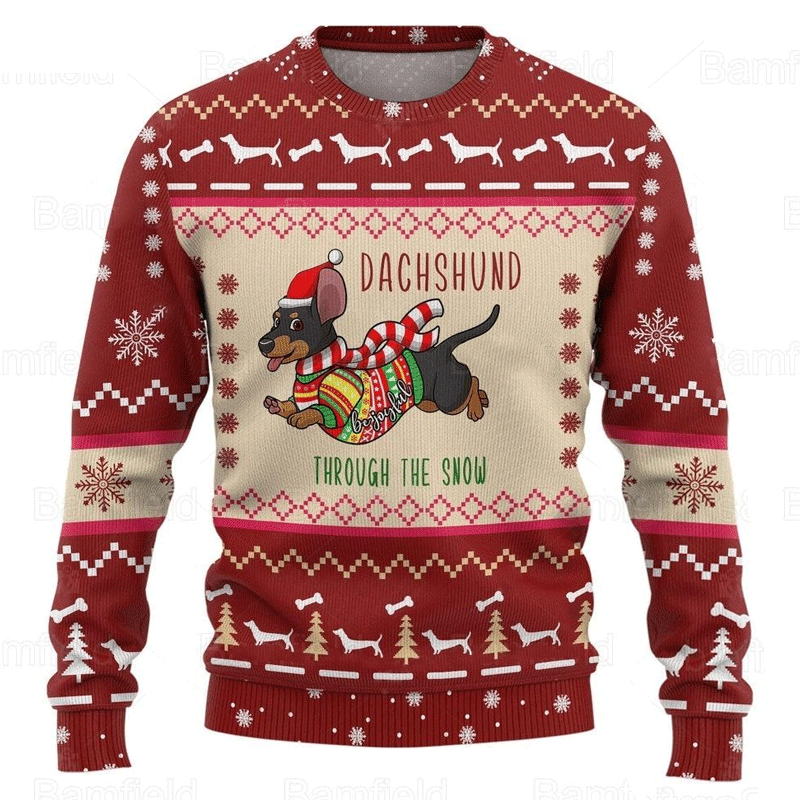 Dachshund Through The Snow Christmas Gift Ugly Sweatshirt