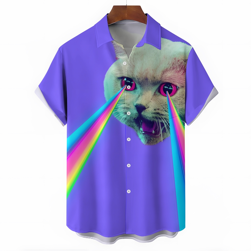 Vibrant Cat Print Hawaiian Shirt