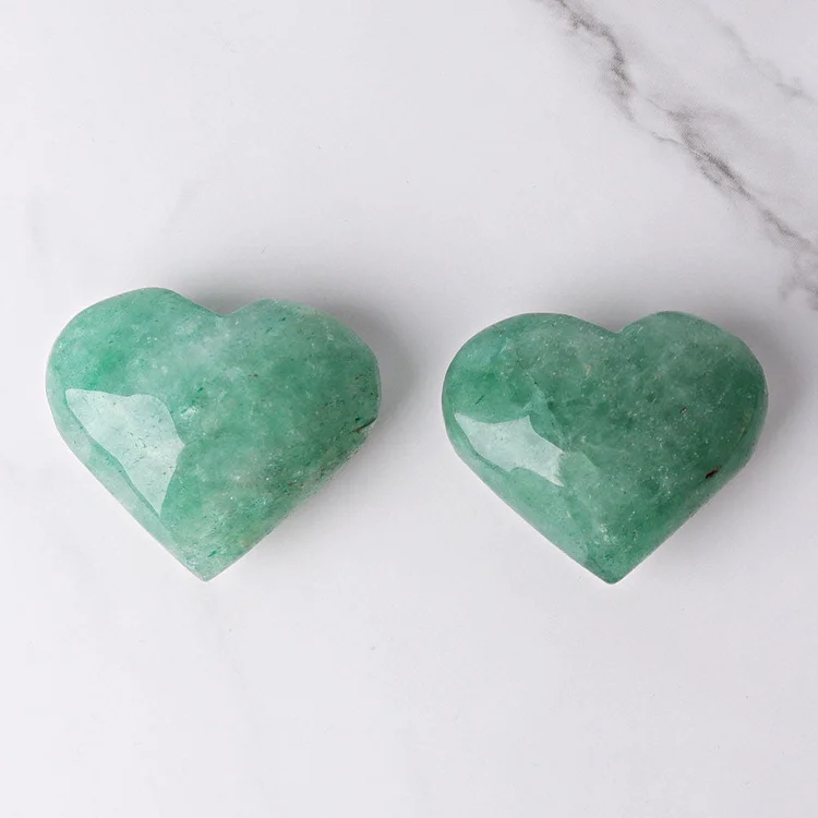 1.8"-2.5" Green Strawberry Quartz Heart Crystal Carvings