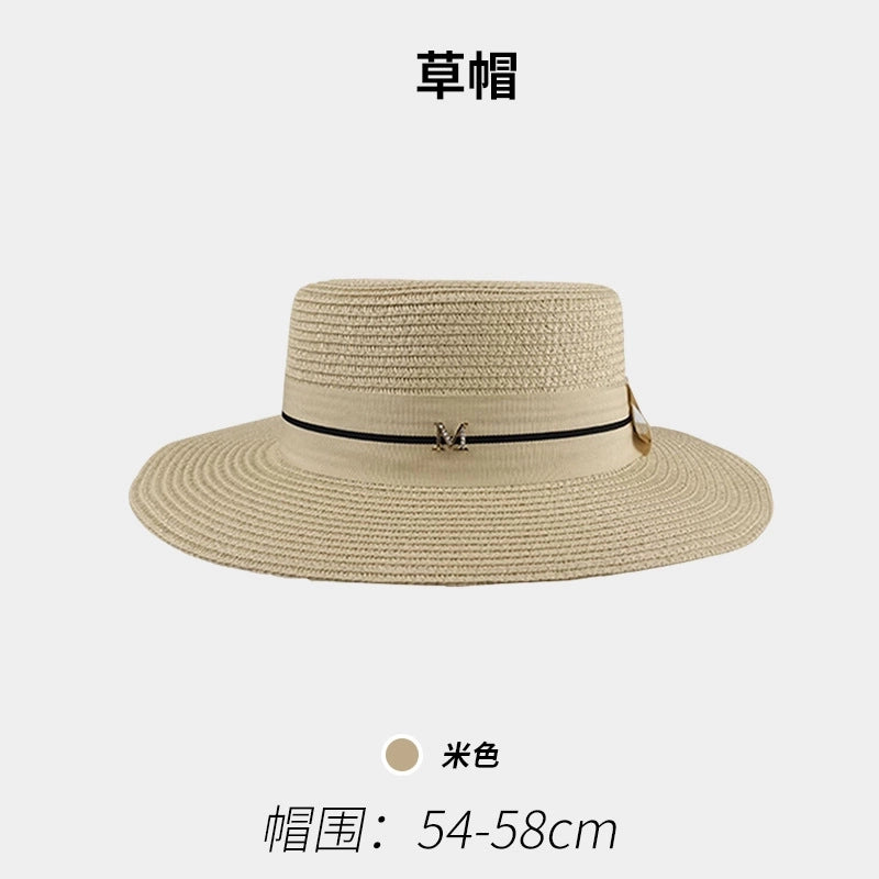 Women’s Vacation Color Block Flat Eaves Straw Hat