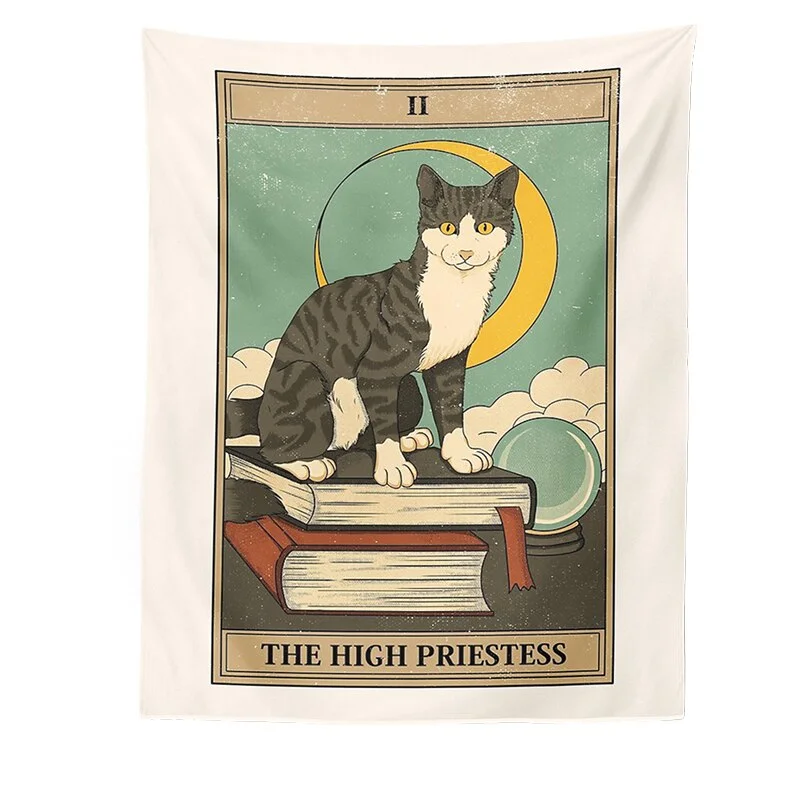 Cat Divination Witchcraft Tarot Card Tapestry Wall Hanging Tapestries Baphomet Occult Home Wall Moon phase Mat Decor Cat Coven