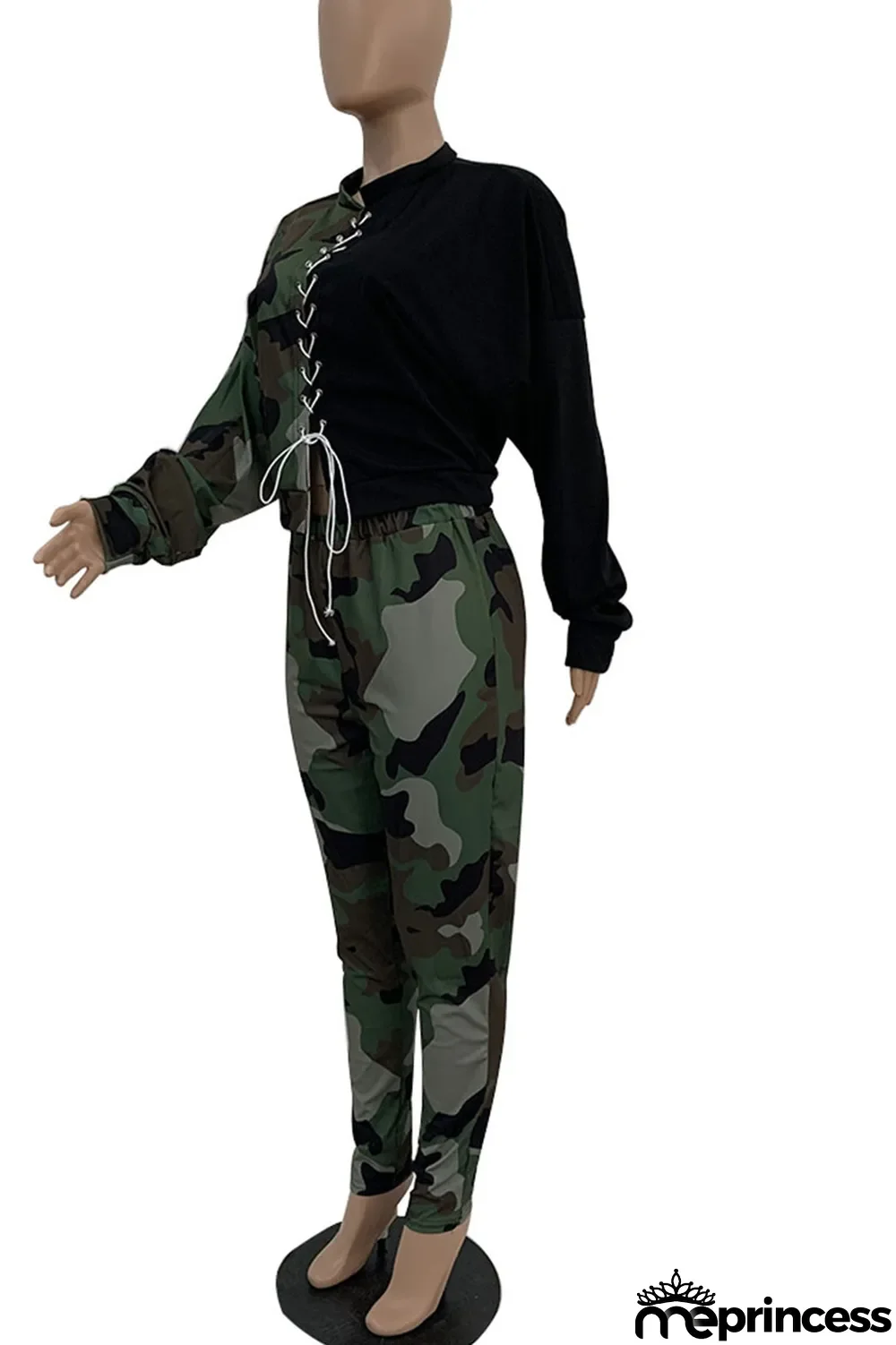 Red Casual Print Bandage Split Joint O Neck Long Sleeve Two Pieces