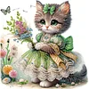 Petit chaton avec bouquet-partiel spécial diamant peinture-30*30cm