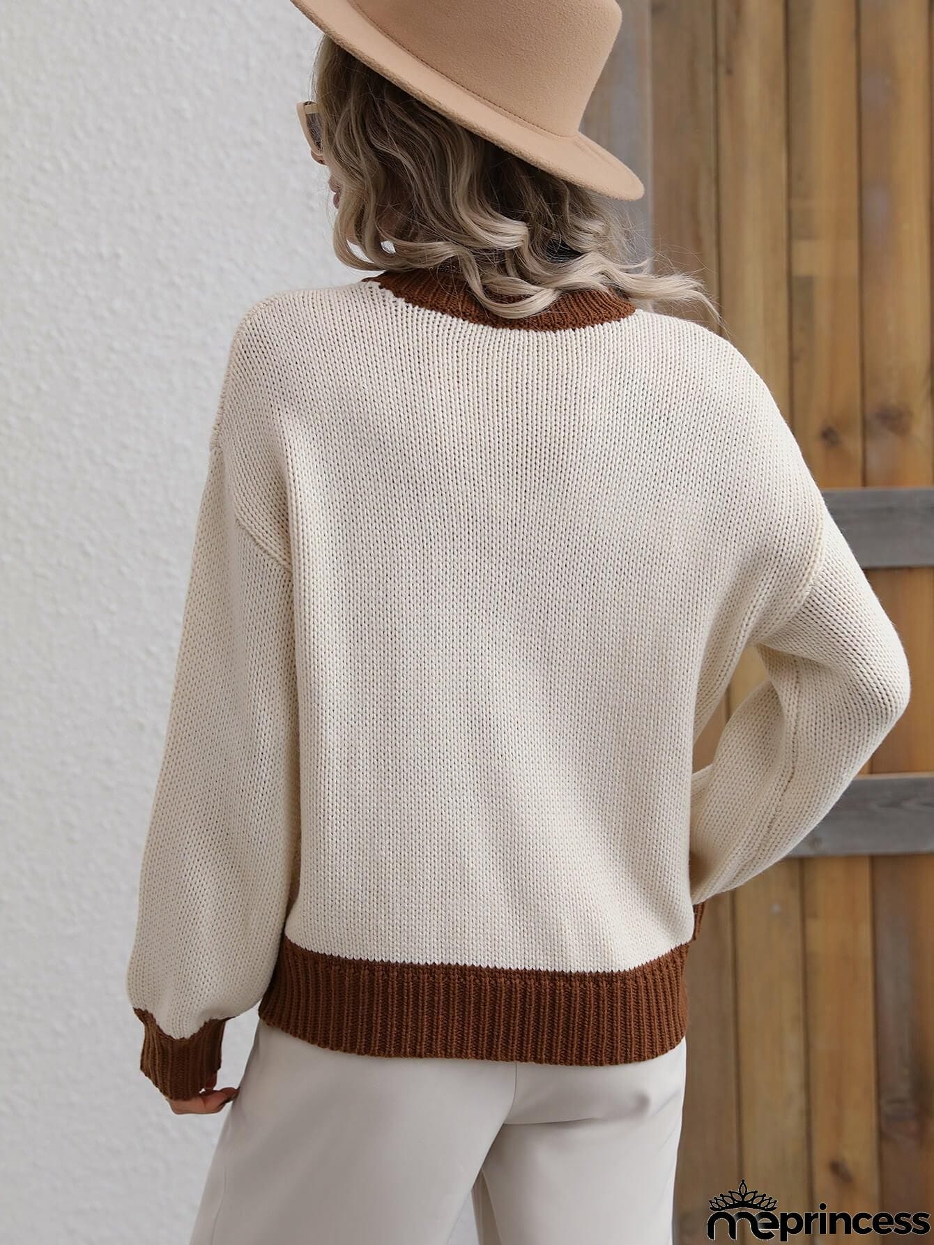 Contrast Trim Drop Shoulder Pullover Sweater