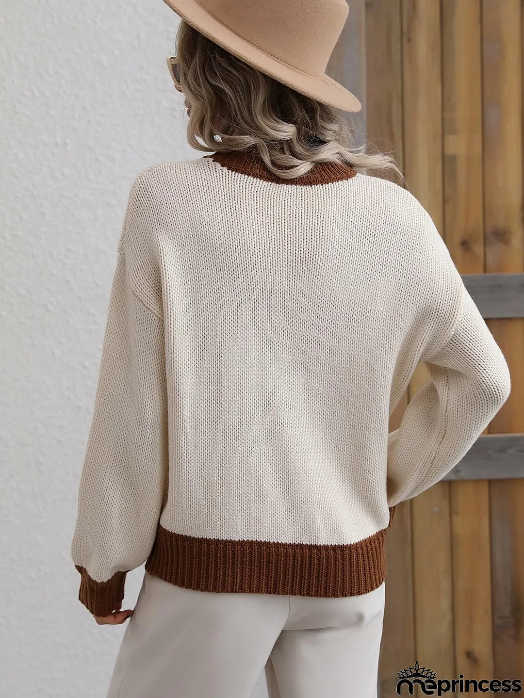 Contrast Trim Drop Shoulder Pullover Sweater