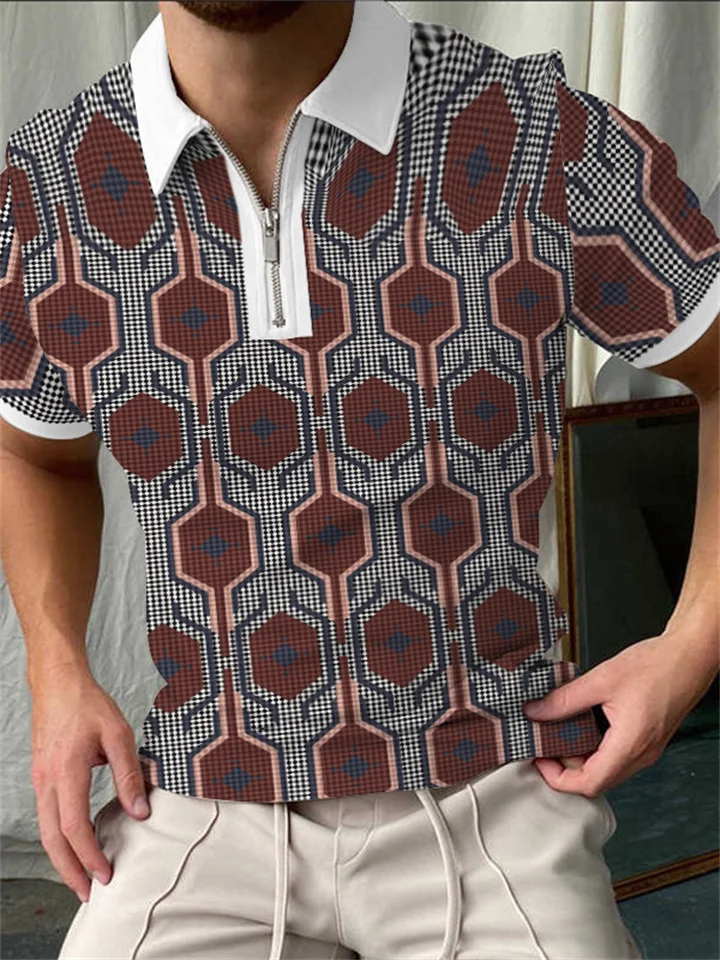 Black Plaid Pattern Polo Shirt Men's Casual Large Size Short-sleeved Tops