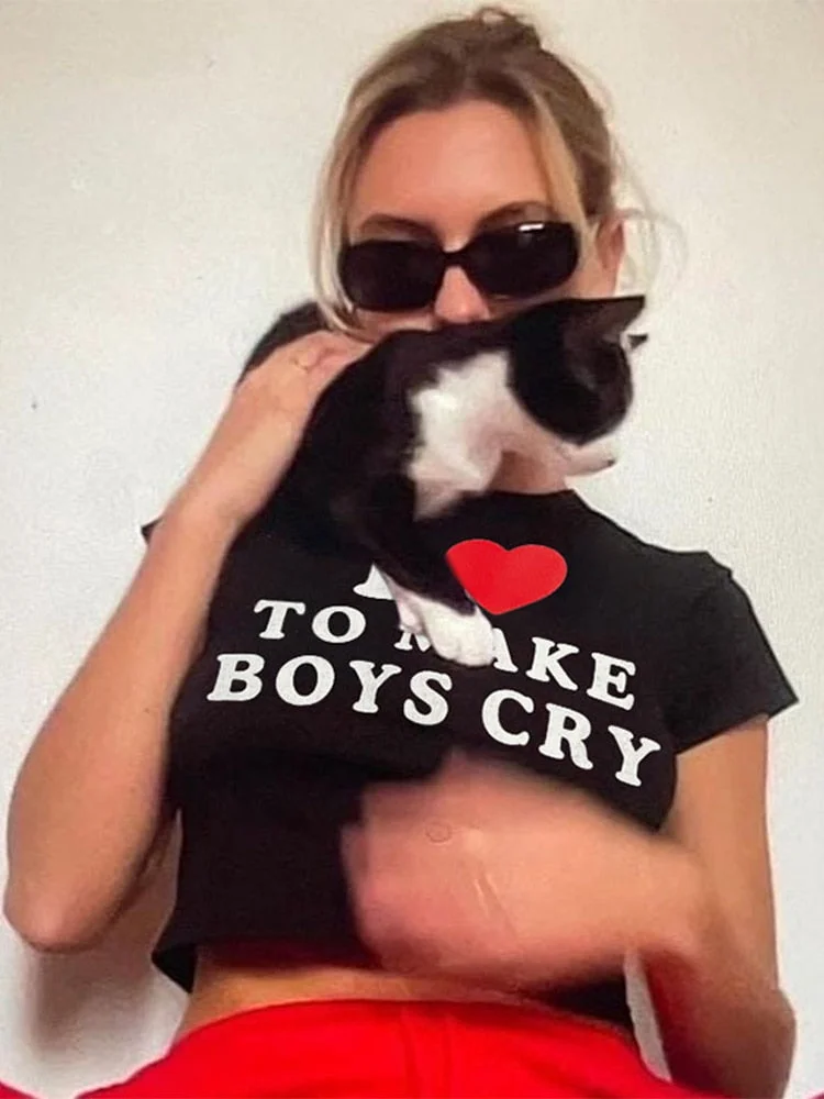 Jacuqeline Summer 2022 Y2K Letter Cute Crop Women Tops Clothes Fairy Grunge Tees Basic O Neck Short Sleeve Sweet Baby T-Shirts