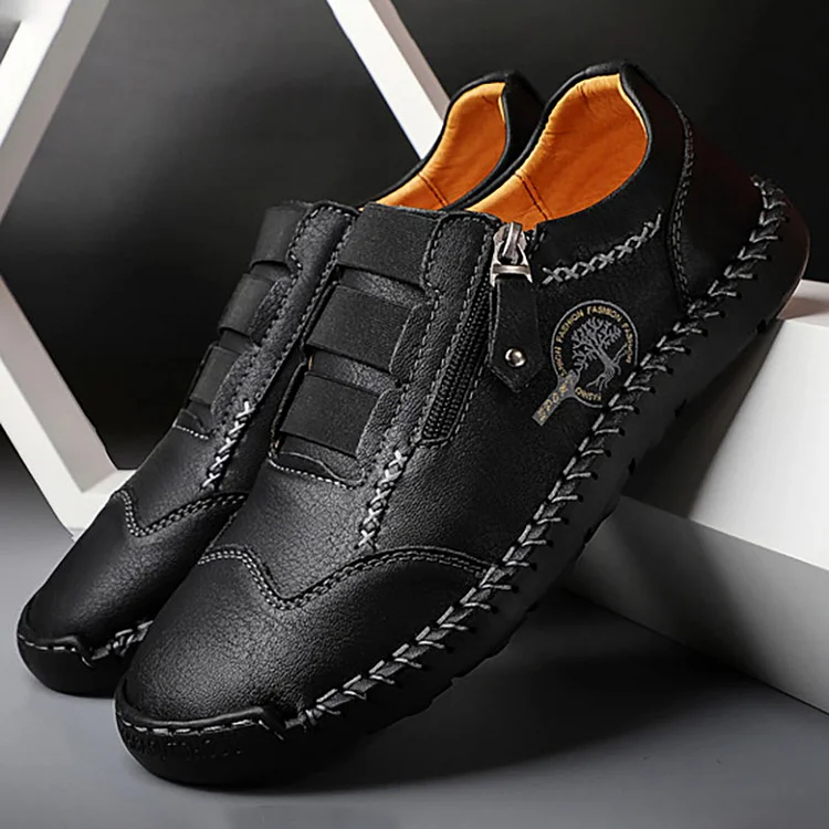 Faux Leather Zipper Stitching Round Toe Causal Shoes