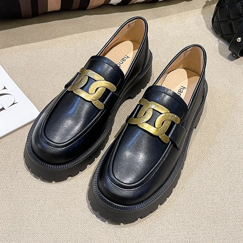 Classic Women Loafers Shoes Genuine Leather Spring 2022 Office Lady Daily Thick-soled Sneakers Casual Trend Girl Shoes Students