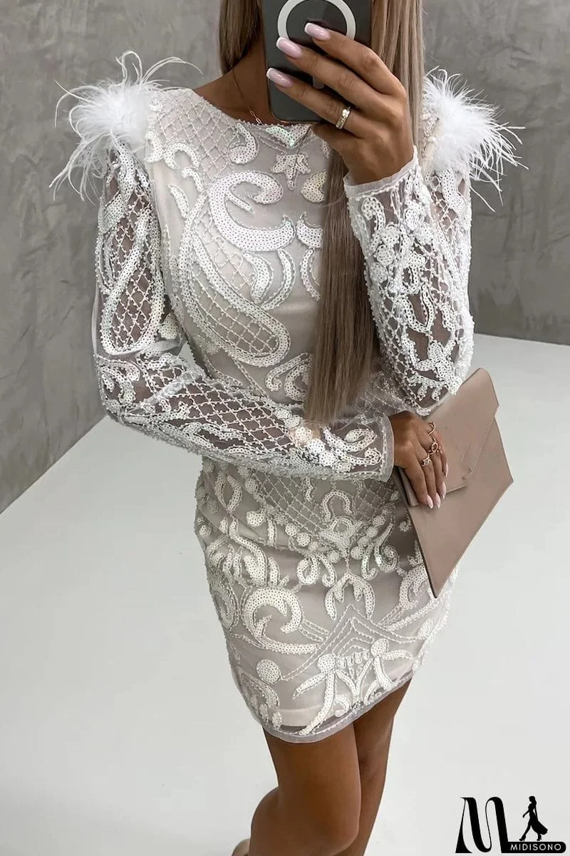 MidiSono - Celebrities Elegant Patchwork Embroidery Sequins O Neck Wrapped Skirt Dresses(3 Colors)