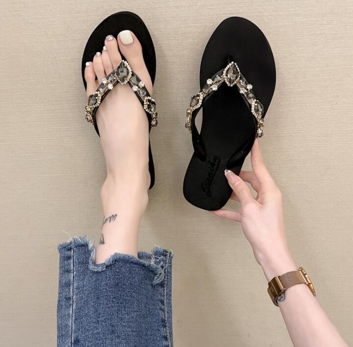 Fashion Women Slippers Slides Bling Rhinestone Ladies Beach Shoes Casual Summer Flats Female Crystal Glitter Flip Flop q257