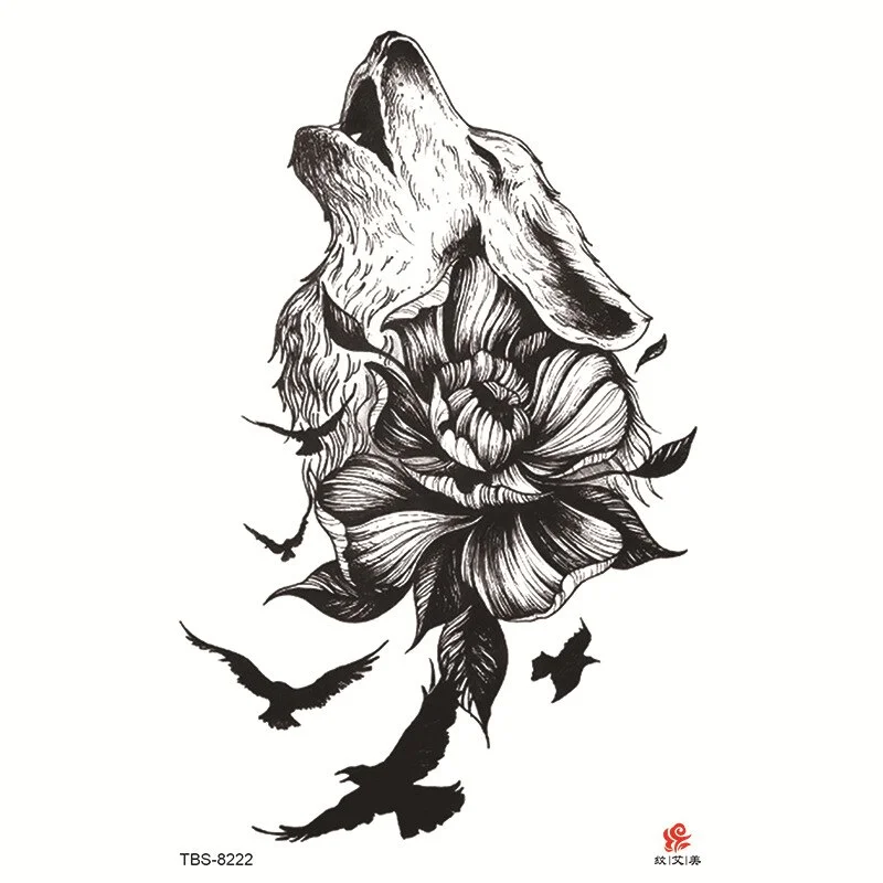Sdrawing Forest King Animal Tattoo Sticker for Men Tiger Skull Skeleton Fake Tattoo for Women Wolf Tattoo Temporary Waterproof