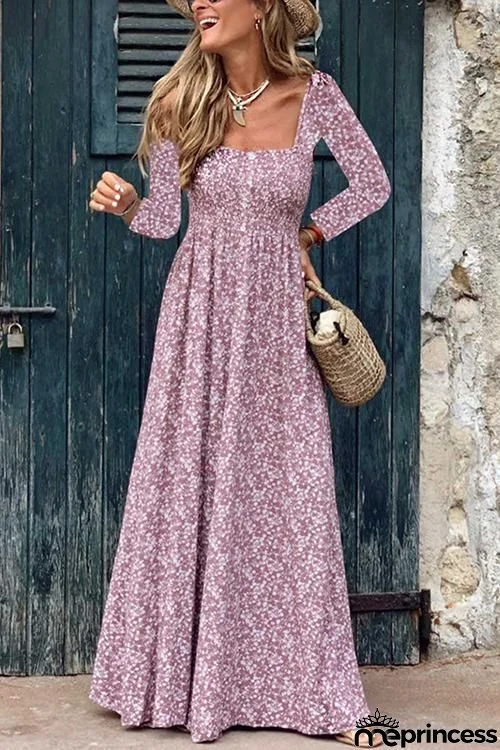 Floral Print Long Sleeve Maxi Dress