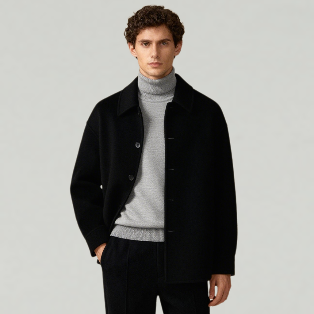 100% Wool Coat Men's Lapel Jacket Short REAL SILK LIFE
