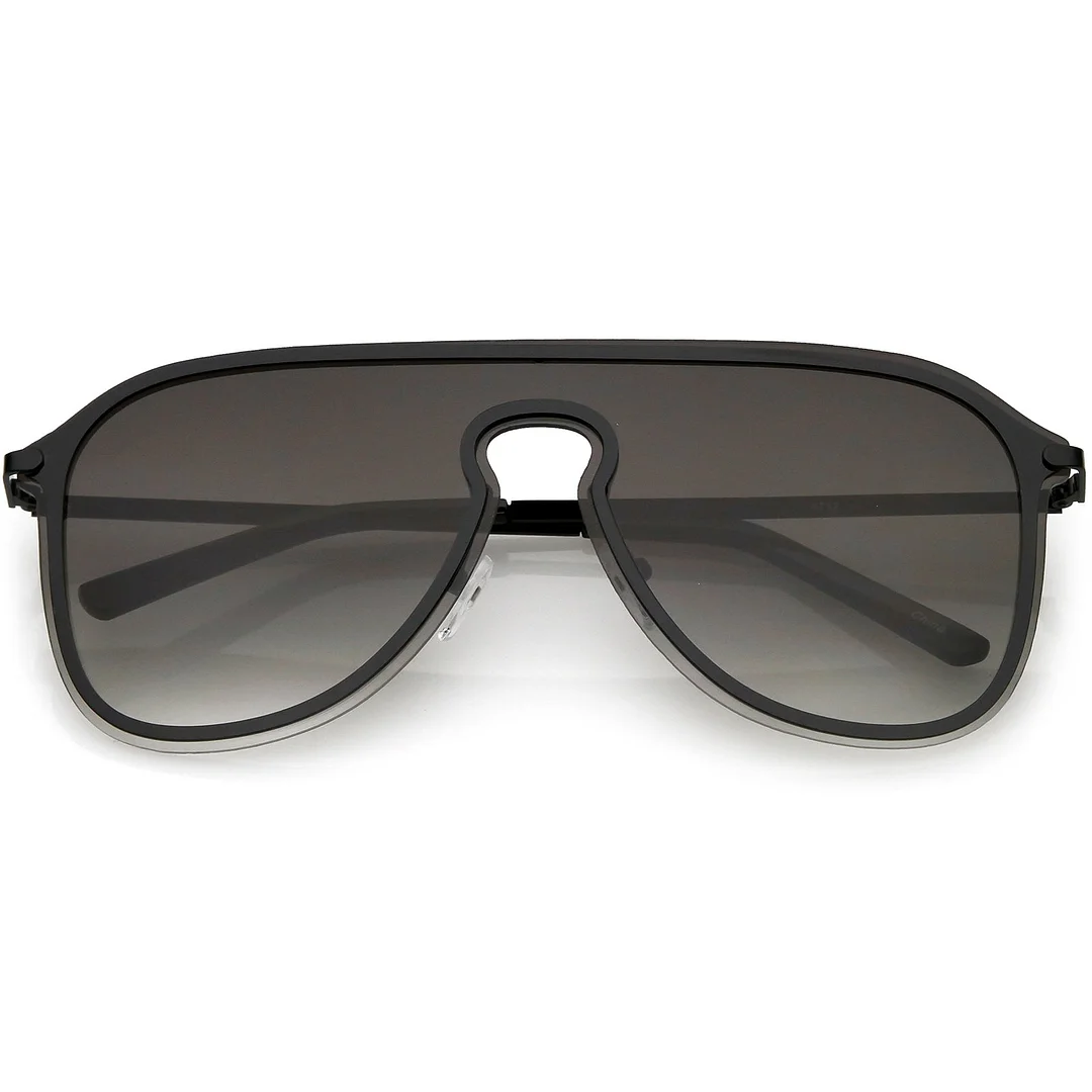 Futuristic Rimless Visor Aviator glasses Metal Trim Mono Lens 57mm