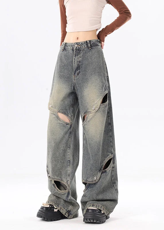 American Style Blue Streetwear Ripped Jeans Spring