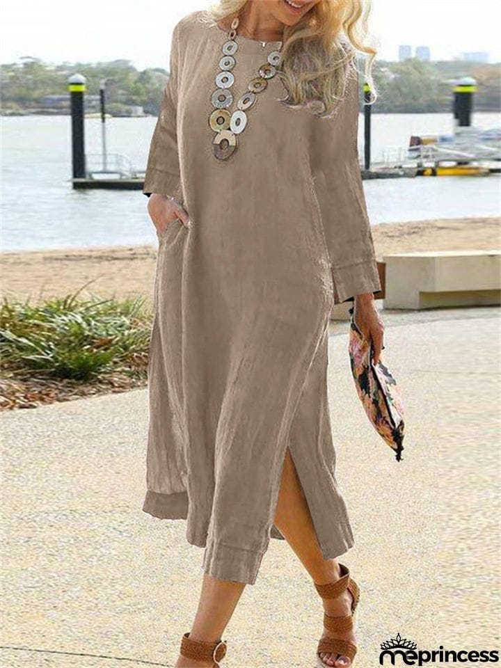 Loose Casual Vintage Slit European Style Women's Dress