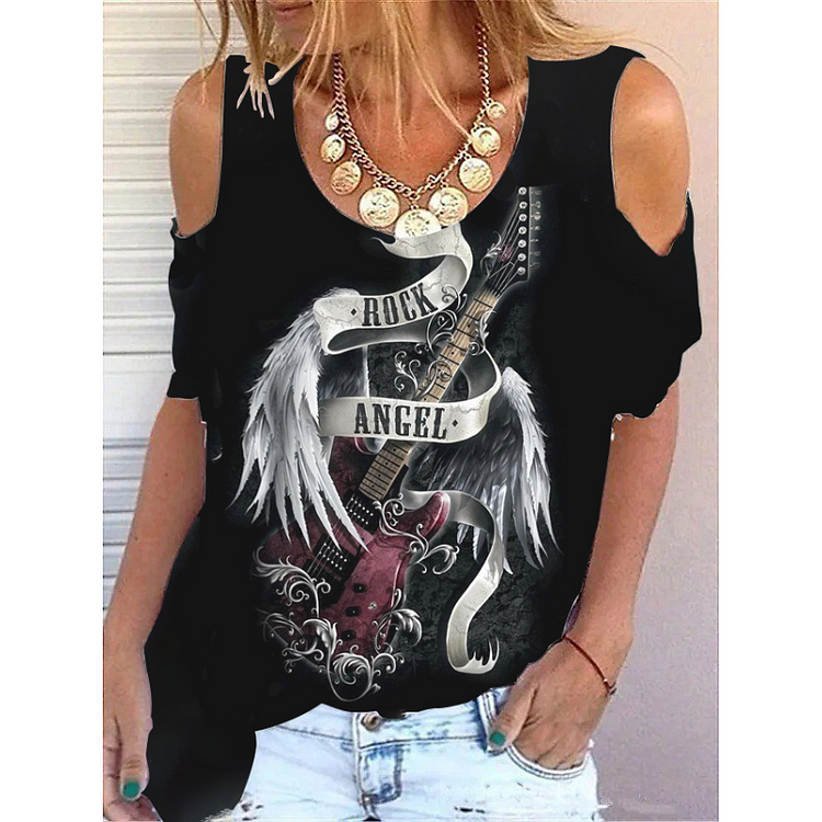 Women Punk Rock Angel Print T-Shirt socialshop