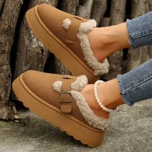 Yyvonne Plus Thick Hairy Shoes Women's Bobbs Shoes 2025 Autumn And Winter New Warm One-Foot Thick-Soled Cotton Shoes