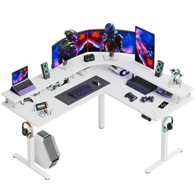 Bestier L Shaped Standing Desk, Double Motor Gaming Desk with Adjustable Height, 63 inches Stand up Corner Desk with Ergonomic Monitor Stand