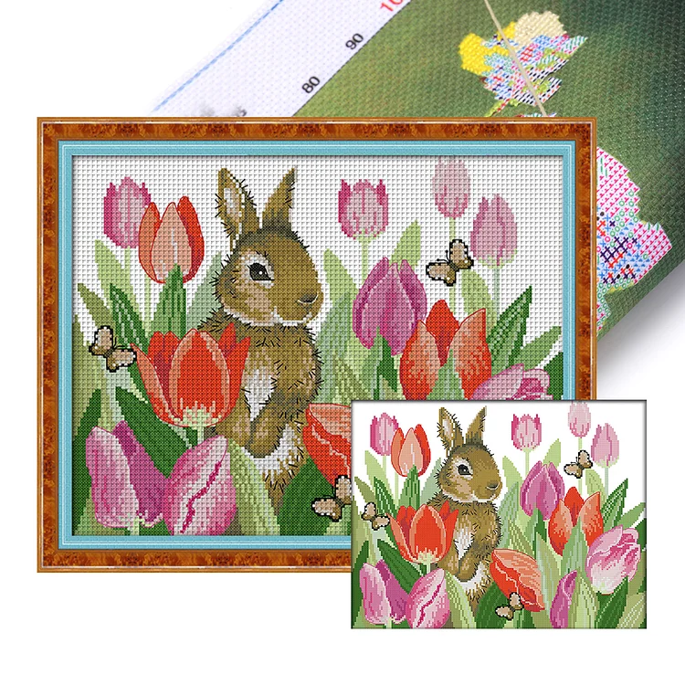 Joy Sunday Rabbit In Tulips 11CT Stamped Cross Stitch 48*40CM